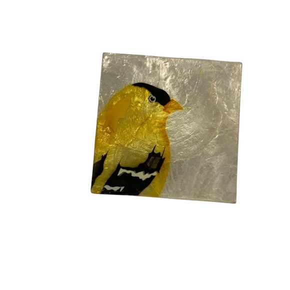 Set of 2 Capiz Shell Trinket Boxes Bird Design Cardinal Goldfinch Philippines - Picture 2 of 11